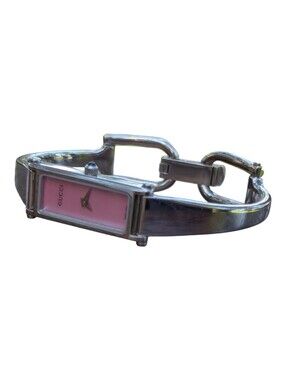 Gucci Vintage Rectangular Pink Mother-of-Pearl Bangle Watch - EUC!